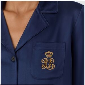 Blue Blazer with Embroidered Emblem and Notched Lapel